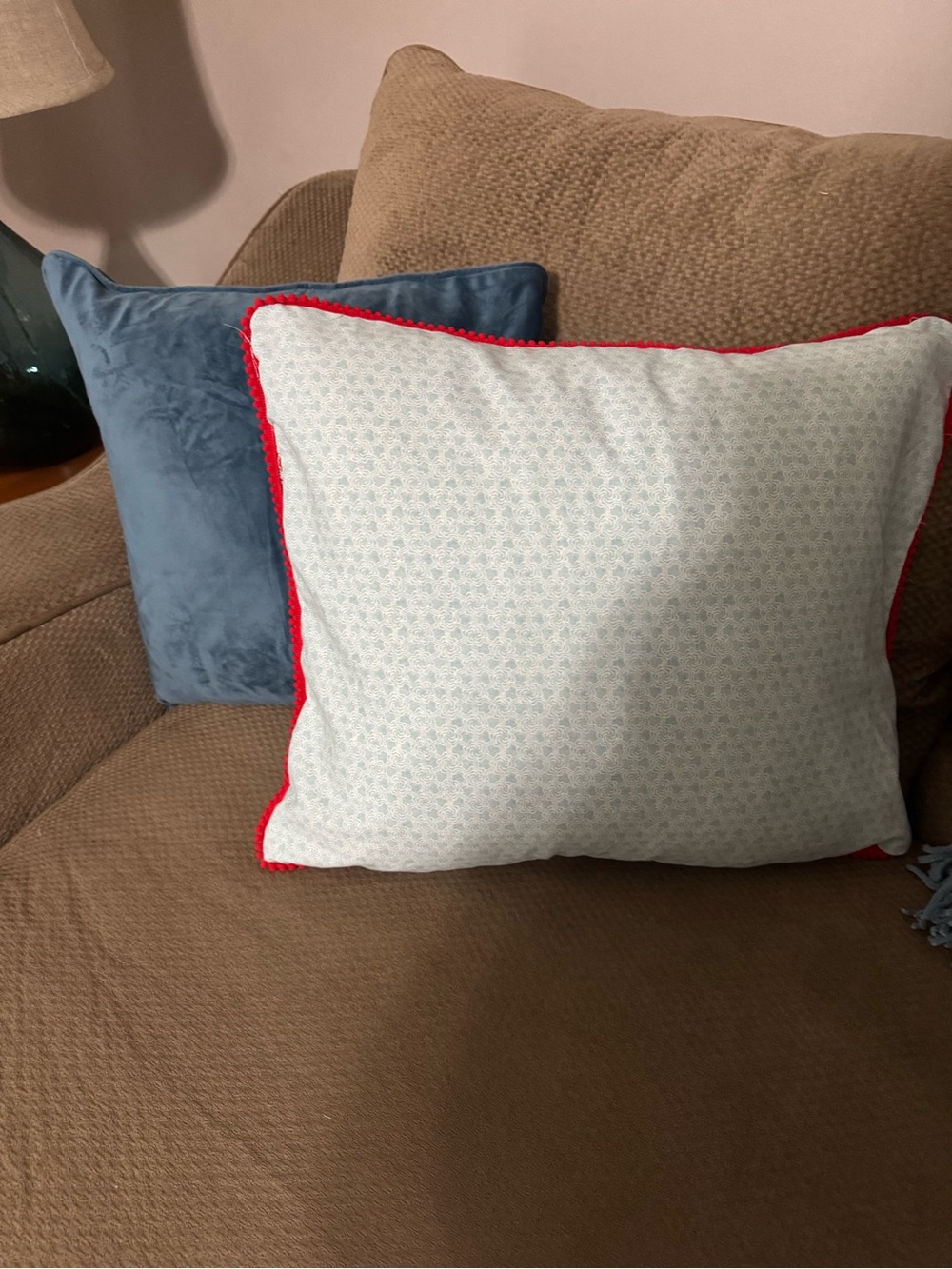 Red & Light Blue Paisley Decorative Throw pillow cover - Picture 3 of 4
